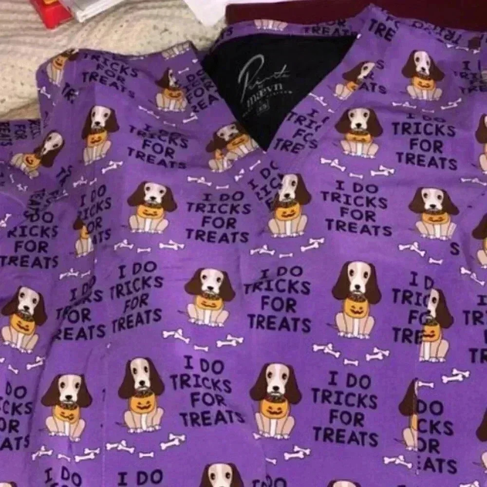 Scrubs for Vet I Do Tricks for Treats Purple XS